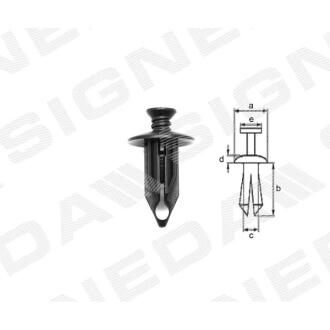 Фото автозапчасти пластмассовые крепления a - 21mm, b - 26mm, c - 10mm, d - 3mm, e - 10mm, у багатьох місцях HYUNDAI TUCSON, 05 - 09 (15672330) SIGNEDA T97410