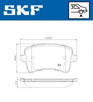 Колодки гальмівні дискові (комплект 4 шт) SKF VKBP 90052