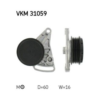 Фото автозапчасти натягивающий ролик поликлинового ремня AUDI A4 B5, A4 B6, A6 C4, A6 C5, CABRIOLET B4; SKODA SUPERB I; Volkswagen PASSAT B5, PASSAT B5.5 1.6-2.0D 11.94-03.08 SKF VKM 31059