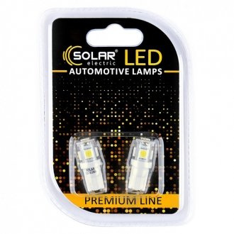 Фото автозапчастини світлодіодні LED автолампи Premium Line 12V T10 W2.1x9.5d 5SMD 5050 white блістер 2шт SOLAR SL1330 (фото 1)