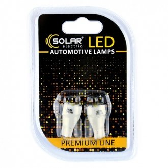 Светодиодные LED автолампы Premium Line 12V T10 W2.1x9.5d 5SMD 2835 white блистер 2шт SOLAR SL1339 (фото 1)