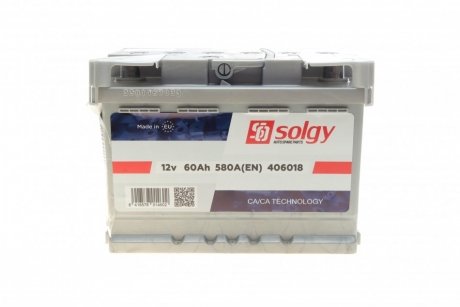 Акумуляторна батарея 60Ah/580A (242x175x175/+R) SOLGY 406018