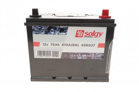 Акумуляторна батарея 75Ah/610A (261x175x225/+R/B01) (Азія) SOLGY 406027