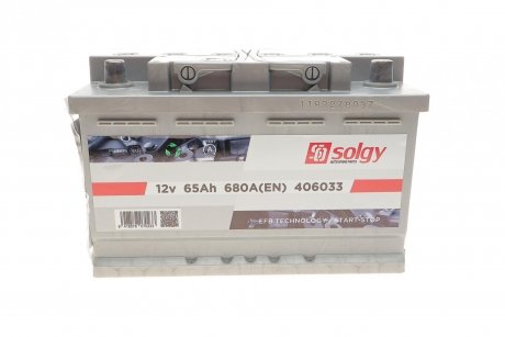 Аккумуляторная батарея 65Ah/680A (278x175x175/+R/B13) (Start-Stop EFB) SOLGY 406033