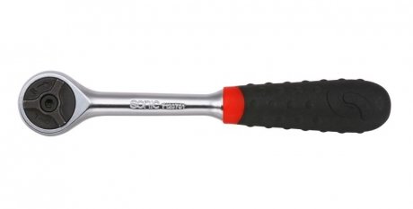 Ручка с храповым механизмом, 3/8 дюйма (10 мм), количество зубцов: 72, длина: 195 мм, профиль: квадратный, тип: реверсивный, для бит, для торцевых головок, для удлинителей, ручка: пластик SONIC 7120702 (фото 1)