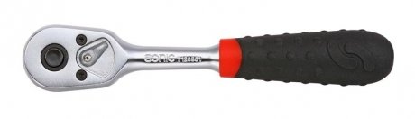 Ручка-тріскачка, 1/4 дюйма (6,3 мм), кількість зубців: 45, довжина: 140 мм, профіль: квадратний, тип: реверсивний, з фіксатором, для біт, для розеток, для подовжувачів, ручка: пластикова SONIC 7120901