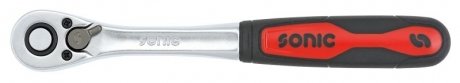 Ручка-тріскачка, 1/4 дюйма (6,3 мм), кількість зубців: 60, довжина: 147 мм, профіль: квадратний, тип: реверсивний, з фіксатором, для біт, для розеток, для подовжувачів, ручка: пластикова SONIC 7121501