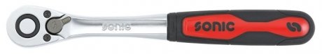 Ручка с храповым механизмом, 3/8 дюйма (10 мм), количество зубьев: 60, длина: 195 мм, профиль: квадратный, тип: реверсивный, для бит, для торцевых головок, для удлинителей, ручка: пластик SONIC 7121502 (фото 1)