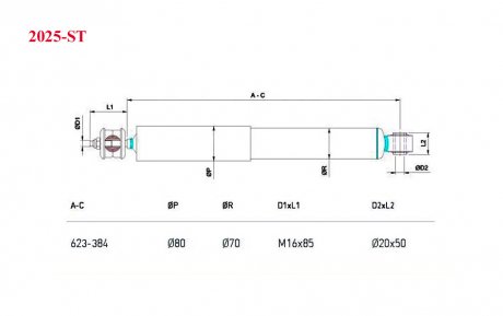 Амортизатор подвески I/O/384-623/M16x85/20x50/80/70 DAF 85CF (092968, 1283724, 1283726, 1283858, 279245, 378220) STAL 2025 (фото 1)