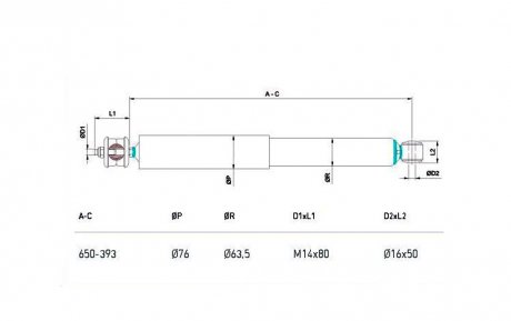 Амортизатор передній I/O/393-650/M14x80/16x50/76/63,5 MAN (81437016793) STAL 3027
