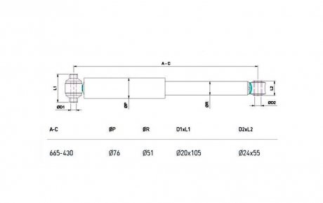 Амортизатор подвески O/O/430-665/20x105/24x55/76/51 MAN TGX (81437026058) STAL 3047 (фото 1)