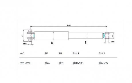 Амортизатор подвески O/O/428-701/20x105/24x55/76/51 MAN TGS (81437026011, 81437026076) STAL 3057 (фото 1)