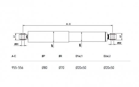 Амортизатор подвески O/O/556-955/20x50/20x50/80/70 SCANIA T (1370093, 1380425, 1397523, 1478507, 1519631, 1519633) STAL 5117