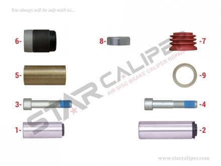 Ремкомплект суппорта Caliper Guides & Seals Repair Kit K001915 - K048389K50 StarCaliper 1040