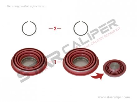 Ремкомплект суппорта Caliper Piston Tappet & Circlip Repair Kit StarCaliper 1125