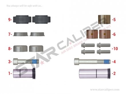 Ремкомплект суппорта Caliper Guides & Seals Repair Kit StarCaliper 2063
