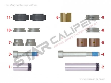 Ремкомплект суппорта Caliper Guides & Seals Repair Kit StarCaliper 2067