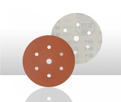 Наждачний папір ERSTA 542, диск, P120, діаметр: 150 мм, колір: коричневий, для ручного шліфування, 100 шт., кількість отворів: 6 STARCKE 10KB0120P (фото 1)