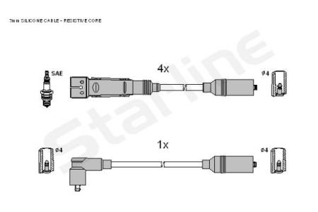 Фото автозапчастини комплект кабелiв запалювання StarLine ZK 0312