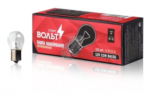 Фото автозапчасти лампа накала 12V P21W BA15s цоколь (1-конт) (кратно 10) STARTVOLT VL-BA15S-01