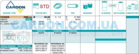 Фото автозапчасти поршни стандарт (STD) (к-кт на мотор) Nissan VQ30DE TEIKIN 44273STD