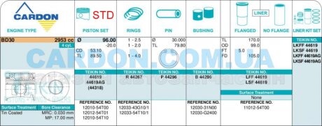 Фото автозапчасти поршни стандарт (к-кт на мотор) Nissan BD30 TEIKIN 44619STD