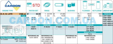 Фото автозапчастини поршни стандарт (STD) (к-кт на мотор) Toyota 2L-II TEIKIN 46261ASTD