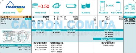 Фото автозапчасти поршни ремонт +0.50mm(к-кт на мотор) Toyota 2GD-FTV 2,4L Diesel TEIKIN 46392AG050