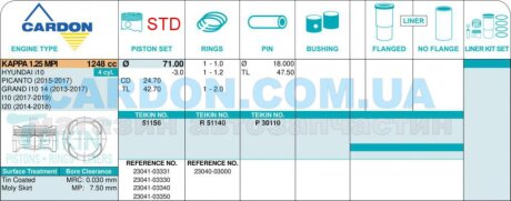 Фото автозапчастини поршни стандарт (к-кт на мотор) 1,25L Picanto, I10, I20 TEIKIN 51156STD (фото 1)