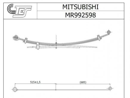 Рессора задняя Mitsubishi L200 2.5 DI-D 05-15 (к-кт 6 листов) (70/515/685), 2/7+2/6+2/13mm TES MR9925980019 Z/T