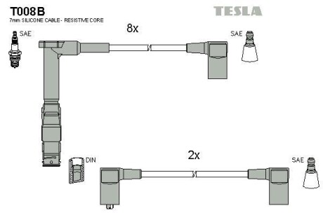 Фото автозапчастини комплект кабелiв запалювання Tesla T008B