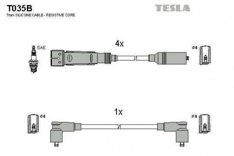 Фото автозапчастини кабель запалювання к-кт WAG 84-92 1,6 Tesla T035B