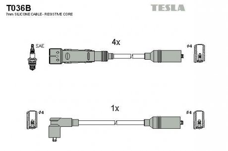 Фото автозапчастини комплект кабелiв запалювання Tesla T036B