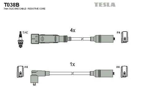 Фото автозапчасти кабель запалювання к-кт Audi 80 83-96 1,6 Tesla T038B