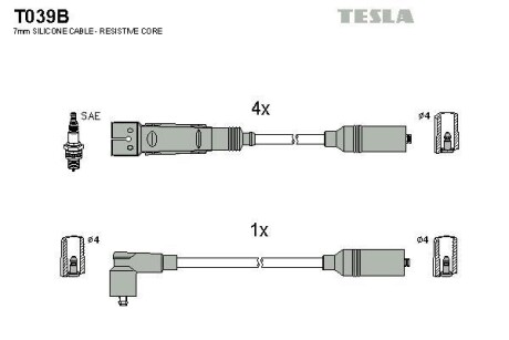 Фото автозапчасти кабель запалювання к-кт Audi 100,A6 90-97 2,0 Tesla T039B