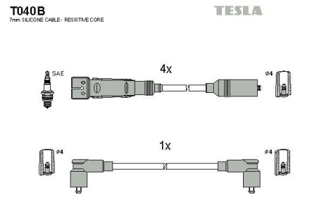 Фото автозапчасти комплект кабелiв запалювання Tesla T040B