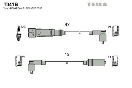 Фото автозапчасти кабель запалювання к-кт Skoda Octavia 96-00 1,6 AEE Tesla T041B