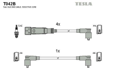 Фото автозапчасти кабель запалювання к-кт VW Polo, Skoda Felicia 95-01 1,6 AEE Tesla T042B