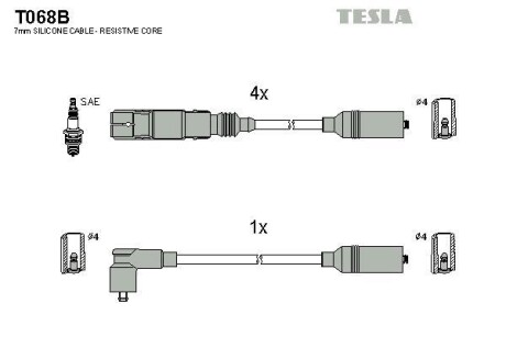 Фото автозапчастини комплект кабелiв запалювання Tesla T068B