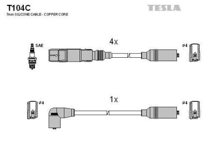 Фото автозапчастини комплект кабелiв запалювання Tesla T104C