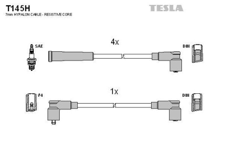 Фото автозапчастини кабель запалювання к-кт Аналог TES T372S Skoda Felicia 94-01 1,3 135B (SPI) Tesla T145H