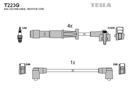 Фото автозапчастини кабель запалювання к-кт Ford 91-00 2,0 Tesla T223G