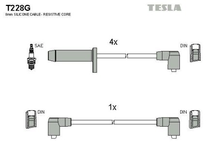 Фото автозапчастини кабель запалювання к-кт Ford Scorpio, Sierra 85-94 2,0 Tesla T228G (фото 1)