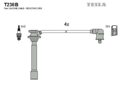 Фото автозапчастини кабель запалювання к-кт Kia 00- 1,4 Tesla T236B