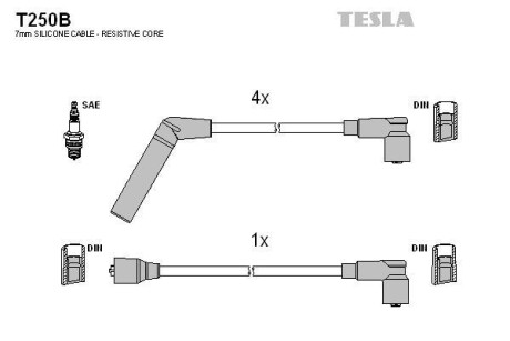 Фото автозапчасти кабель запалювання к-кт Mitsubishi Colt, Lancer 80-94 1,2 Tesla T250B