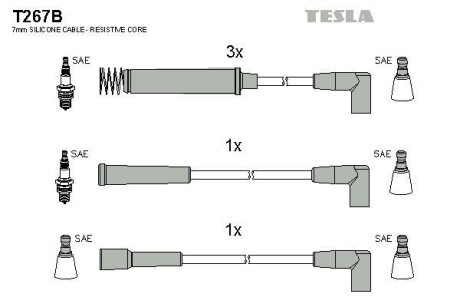 Фото автозапчасти кабель запалювання к-кт Opel Ascona, Kadet 86-94 1,6 Tesla T267B