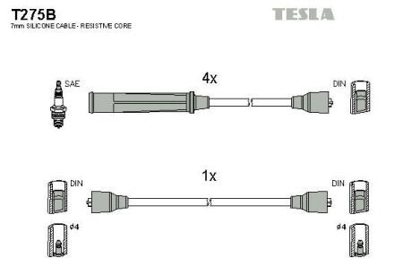 Фото автозапчасти кабель запалювання к-кт Opel 70-88 Tesla T275B