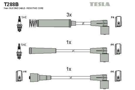 Фото автозапчастини кабель запалювання к-кт Opel Vectra,Corsa, Combo 82-93 1,2 Tesla T288B