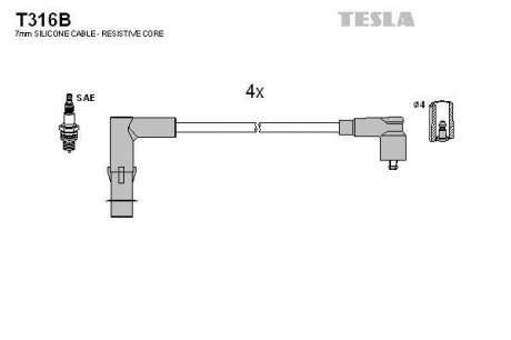 Фото автозапчастини комплект кабелiв запалювання Tesla T316B