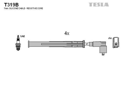 Фото автозапчасти комплект кабелiв запалювання Tesla T319B